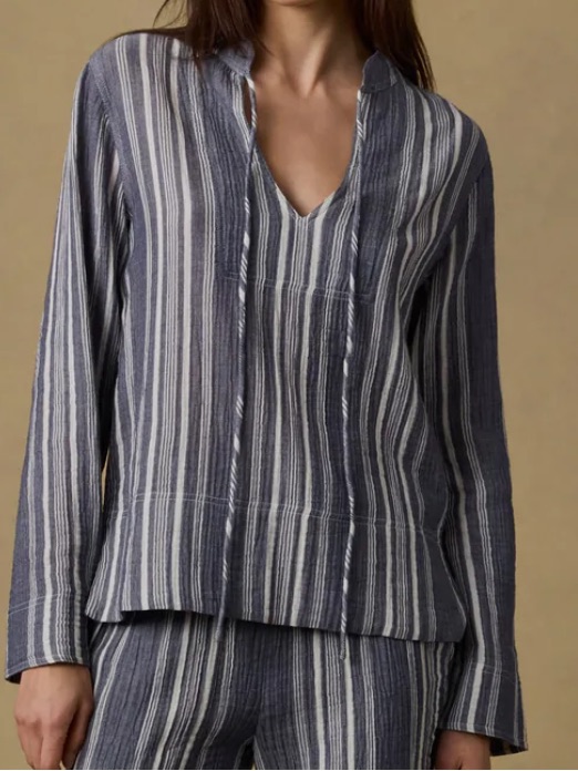 Faherty Women Dune Cotton Gauze Harb Top Sea Breeze Stripe Small Nwt